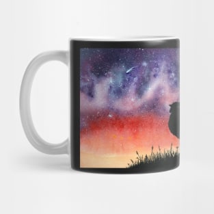 Sunset Rooster and Starry Sky Watercolor Mug